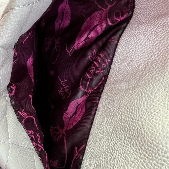 Betsey Johnson Light Pink and Gray Quilted Satchel with Heart Charm - Picture 6 of 11